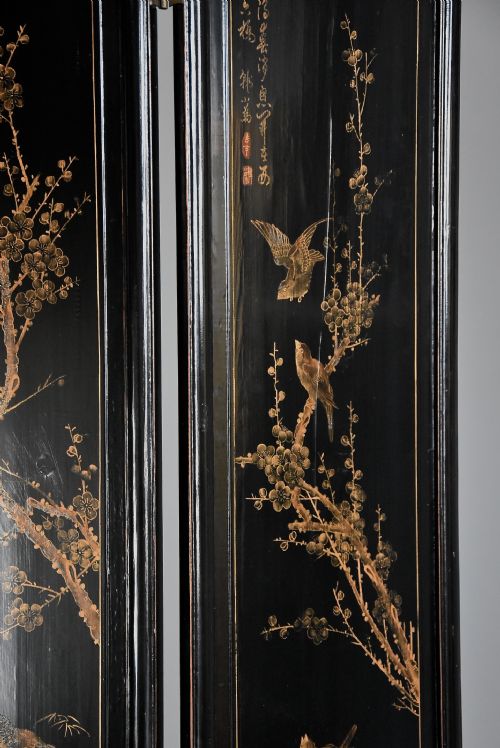 EARLY 20TH CENTURY CHINESE BLACK LACQUERED FOURLEAF FREESTANDING SCREEN OR ROOM DIVIDER - ADDITIONAL PHOTO 7