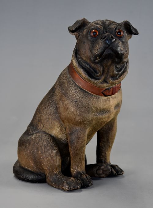 CHARMING LATE 19TH CENTURY AUSTRIAN SEATED TERRACOTTA PUG DOG - ADDITIONAL PHOTO 1