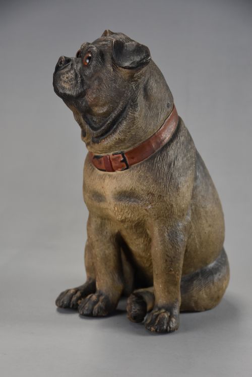 CHARMING LATE 19TH CENTURY AUSTRIAN SEATED TERRACOTTA PUG DOG - ADDITIONAL PHOTO 9
