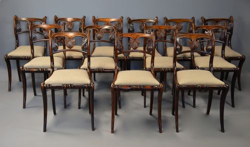 FINE QUALITY SET OF THIRTEEN EARLY 19THC REGENCY SIMULATED ROSEWOOD DINING CHAIRS