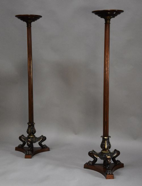SUPERB PAIR OF LATE 19TH CENTURY REGENCY STYLE BRONZE MAHOGANY TORCHERES IN THE MANNER OF GEORGE SMITH OR THOMAS HOPE - ADDITIONAL PHOTO 1