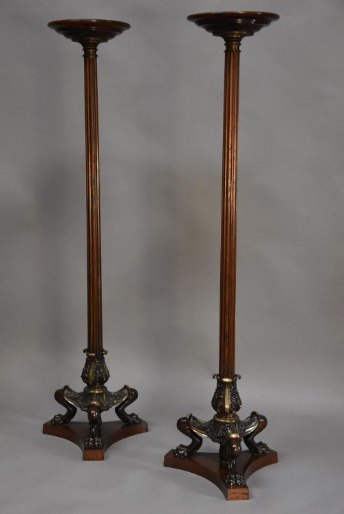 SUPERB PAIR OF LATE 19TH CENTURY REGENCY STYLE BRONZE MAHOGANY TORCHERES IN THE MANNER OF GEORGE SMITH OR THOMAS HOPE - ADDITIONAL PHOTO 2