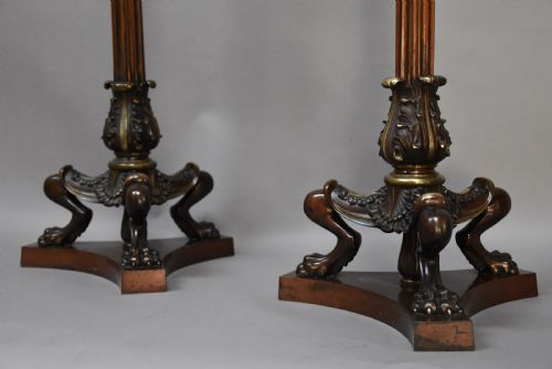 SUPERB PAIR OF LATE 19TH CENTURY REGENCY STYLE BRONZE MAHOGANY TORCHERES IN THE MANNER OF GEORGE SMITH OR THOMAS HOPE - ADDITIONAL PHOTO 4