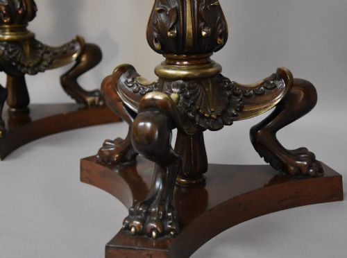 SUPERB PAIR OF LATE 19TH CENTURY REGENCY STYLE BRONZE MAHOGANY TORCHERES IN THE MANNER OF GEORGE SMITH OR THOMAS HOPE - ADDITIONAL PHOTO 8