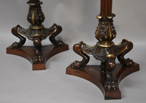 SUPERB PAIR OF LATE 19TH CENTURY REGENCY STYLE BRONZE MAHOGANY TORCHERES IN THE MANNER OF GEORGE SMITH OR THOMAS HOPE - ADDITIONAL PHOTO 9