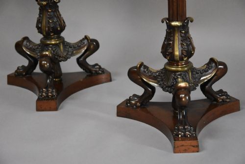 SUPERB PAIR OF LATE 19TH CENTURY REGENCY STYLE BRONZE MAHOGANY TORCHERES IN THE MANNER OF GEORGE SMITH OR THOMAS HOPE - ADDITIONAL PHOTO 10