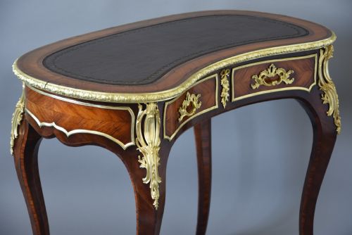 SUPERB QUALITY ELEGANT 19TH CENTURY ENGLISH KINGWOOD KIDNEY SHAPED LADIES WRITING DESK IN THE FRENCH STYLE - ADDITIONAL PHOTO 7