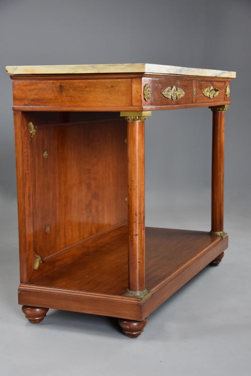 FINE QUALITY PAIR OF 19TH CENTURY FRENCH EMPIRE STYLE MAHOGANY CONSOLE TABLES WITH MARBLE TOPS STAMPED KRIEGER PARIS - ADDITIONAL PHOTO 6