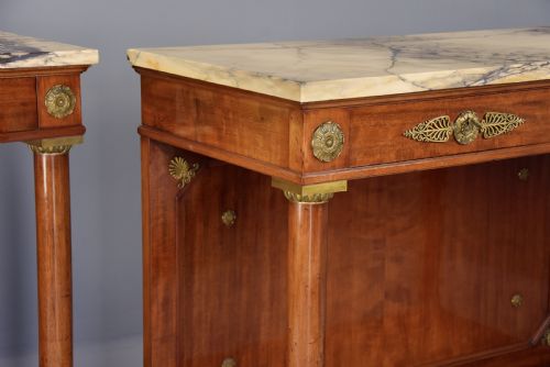 FINE QUALITY PAIR OF 19TH CENTURY FRENCH EMPIRE STYLE MAHOGANY CONSOLE TABLES WITH MARBLE TOPS STAMPED KRIEGER PARIS - ADDITIONAL PHOTO 8