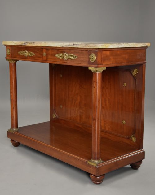 FINE QUALITY PAIR OF 19TH CENTURY FRENCH EMPIRE STYLE MAHOGANY CONSOLE TABLES WITH MARBLE TOPS STAMPED KRIEGER PARIS - ADDITIONAL PHOTO 9