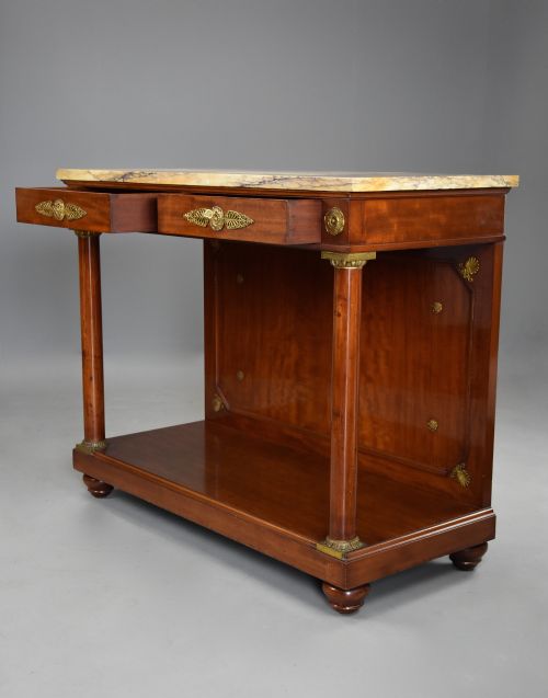 FINE QUALITY PAIR OF 19TH CENTURY FRENCH EMPIRE STYLE MAHOGANY CONSOLE TABLES WITH MARBLE TOPS STAMPED KRIEGER PARIS - ADDITIONAL PHOTO 10