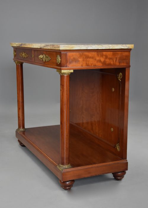 FINE QUALITY PAIR OF 19TH CENTURY FRENCH EMPIRE STYLE MAHOGANY CONSOLE TABLES WITH MARBLE TOPS STAMPED KRIEGER PARIS - ADDITIONAL PHOTO 11