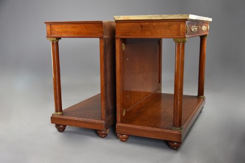 FINE QUALITY PAIR OF 19TH CENTURY FRENCH EMPIRE STYLE MAHOGANY CONSOLE TABLES WITH MARBLE TOPS STAMPED KRIEGER PARIS - ADDITIONAL PHOTO 12