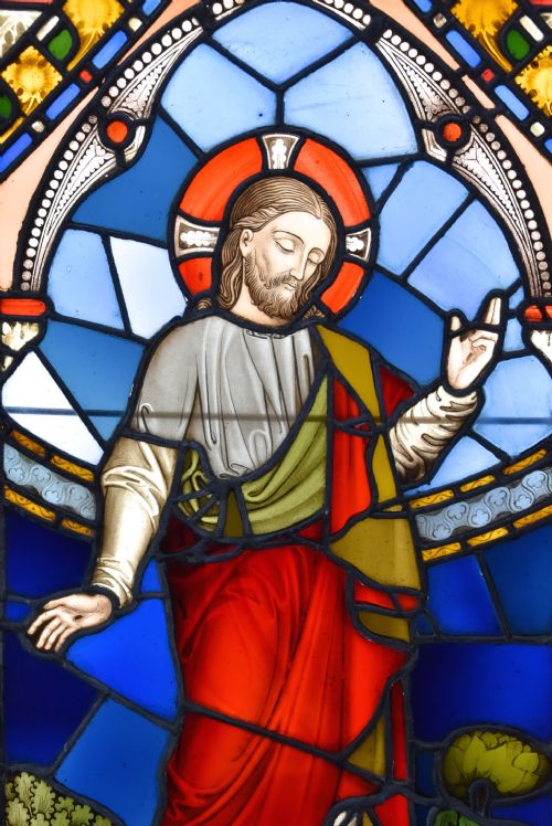 STUNNING LARGESCALE MID 19TH CENTURY EARLIER HIGHLY DECORATIVE STAINED GLASS TRIPTYCH - ADDITIONAL PHOTO 7