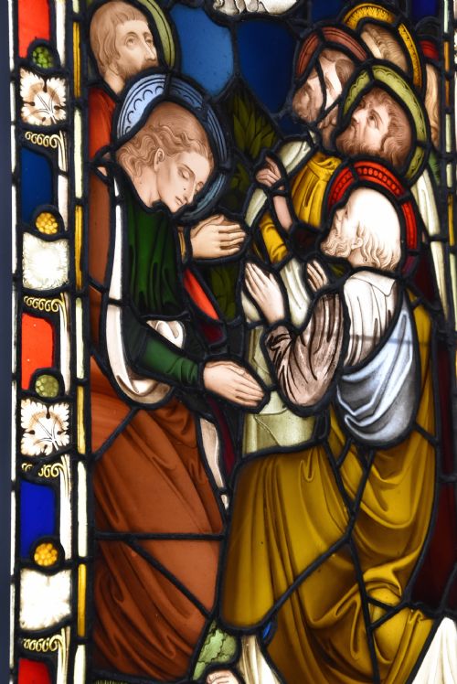 STUNNING LARGESCALE MID 19TH CENTURY EARLIER HIGHLY DECORATIVE STAINED GLASS TRIPTYCH - ADDITIONAL PHOTO 10