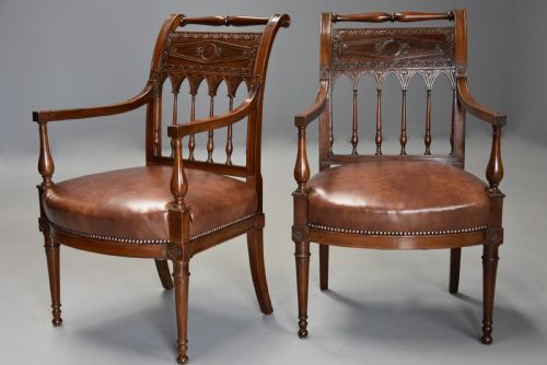 SUPERB QUALITY RARE PAIR OF LATE 18TH CENTURY FRENCH DIRECTOIRE STYLE WALNUT OPEN ARMCHAIRS - ADDITIONAL PHOTO 1