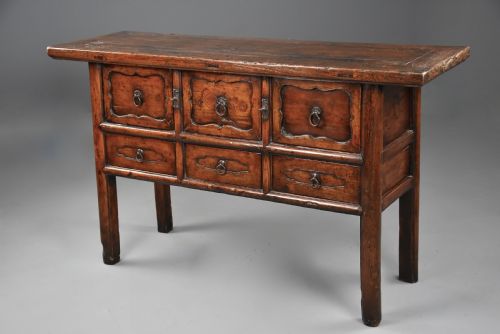 LATE 19TH CENTURY RUSTIC CHINESE ELM DRESSER OR SIDEBOARD OF FINE PATINA