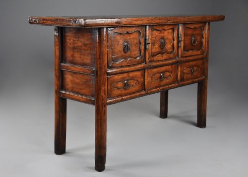 LATE 19TH CENTURY RUSTIC CHINESE ELM DRESSER OR SIDEBOARD OF FINE PATINA - ADDITIONAL PHOTO 3