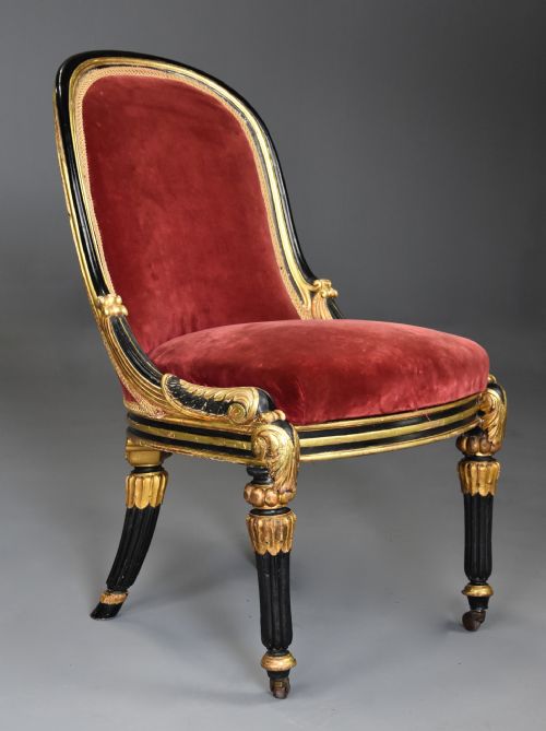 RARE EARLY 19TH CENTURY ENGLISH REGENCY EBONISED GILT SIDE CHAIR