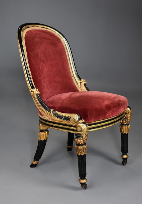 RARE EARLY 19TH CENTURY ENGLISH REGENCY EBONISED GILT SIDE CHAIR - ADDITIONAL PHOTO 1