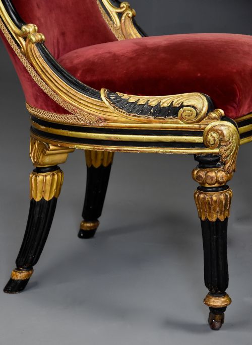 RARE EARLY 19TH CENTURY ENGLISH REGENCY EBONISED GILT SIDE CHAIR - ADDITIONAL PHOTO 2