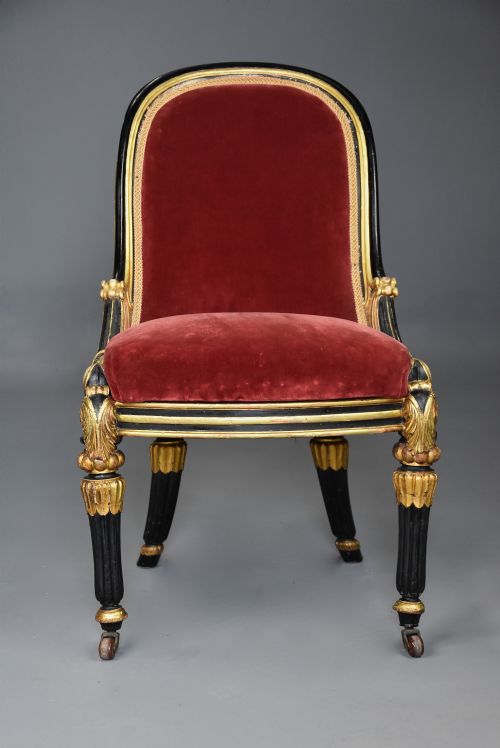 RARE EARLY 19TH CENTURY ENGLISH REGENCY EBONISED GILT SIDE CHAIR - ADDITIONAL PHOTO 3