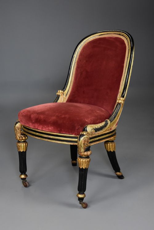 RARE EARLY 19TH CENTURY ENGLISH REGENCY EBONISED GILT SIDE CHAIR - ADDITIONAL PHOTO 4