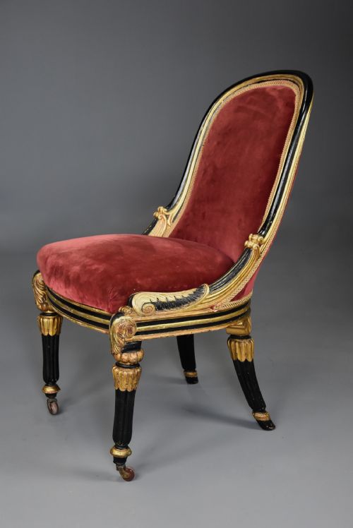 RARE EARLY 19TH CENTURY ENGLISH REGENCY EBONISED GILT SIDE CHAIR - ADDITIONAL PHOTO 5