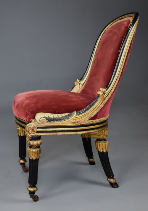 RARE EARLY 19TH CENTURY ENGLISH REGENCY EBONISED GILT SIDE CHAIR - ADDITIONAL PHOTO 6