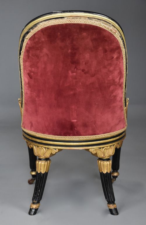 RARE EARLY 19TH CENTURY ENGLISH REGENCY EBONISED GILT SIDE CHAIR - ADDITIONAL PHOTO 8