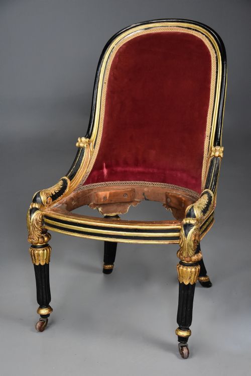 RARE EARLY 19TH CENTURY ENGLISH REGENCY EBONISED GILT SIDE CHAIR - ADDITIONAL PHOTO 10