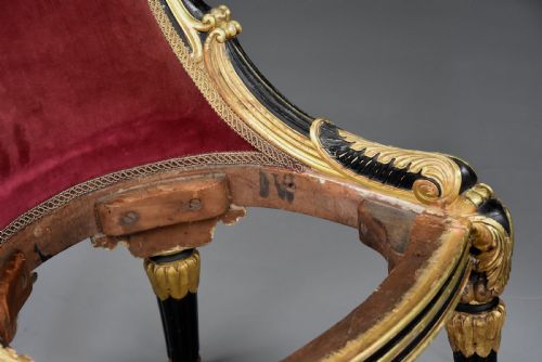 RARE EARLY 19TH CENTURY ENGLISH REGENCY EBONISED GILT SIDE CHAIR - ADDITIONAL PHOTO 11