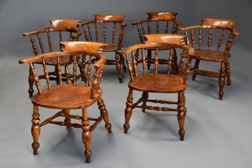 SIX MID 19TH CENTURY SMOKERS BOW WINDSOR OR CAPTAINS CHAIRS - ADDITIONAL PHOTO 1