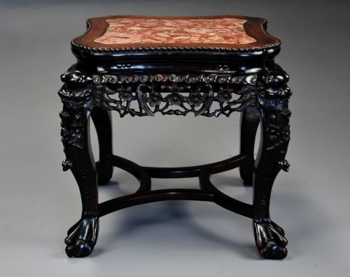 LATE 19THC CHINESE HARDWOOD POT STAND OR LOW TABLE WITH SHAPED MARBLE INSET TOP - ADDITIONAL PHOTO 2