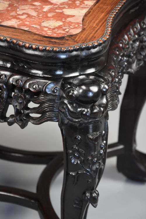 LATE 19THC CHINESE HARDWOOD POT STAND OR LOW TABLE WITH SHAPED MARBLE INSET TOP - ADDITIONAL PHOTO 5