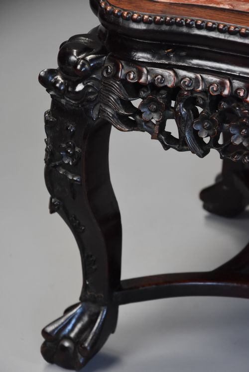 LATE 19THC CHINESE HARDWOOD POT STAND OR LOW TABLE WITH SHAPED MARBLE INSET TOP - ADDITIONAL PHOTO 6