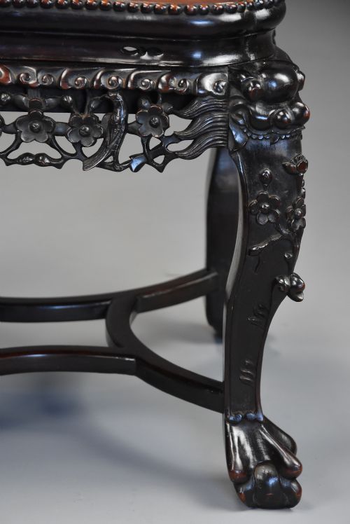 LATE 19THC CHINESE HARDWOOD POT STAND OR LOW TABLE WITH SHAPED MARBLE INSET TOP - ADDITIONAL PHOTO 8