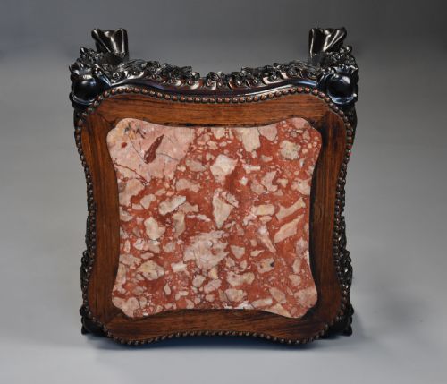 LATE 19THC CHINESE HARDWOOD POT STAND OR LOW TABLE WITH SHAPED MARBLE INSET TOP - ADDITIONAL PHOTO 9