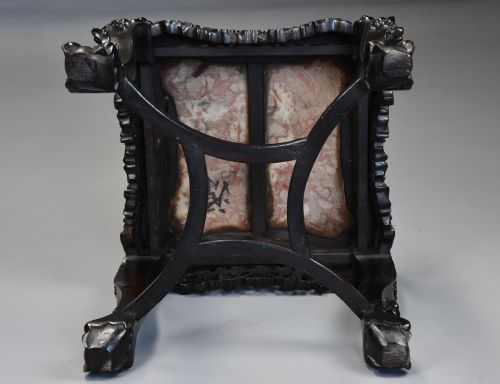 LATE 19THC CHINESE HARDWOOD POT STAND OR LOW TABLE WITH SHAPED MARBLE INSET TOP - ADDITIONAL PHOTO 10