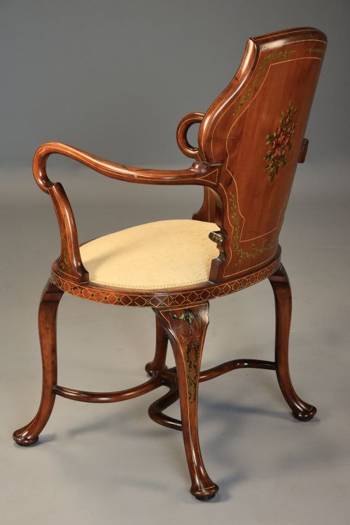HIGHLY DECORATIVE EDWARDIAN SATINWOOD PAINTED ARMCHAIR IN THE GEORGIAN STYLE - ADDITIONAL PHOTO 6
