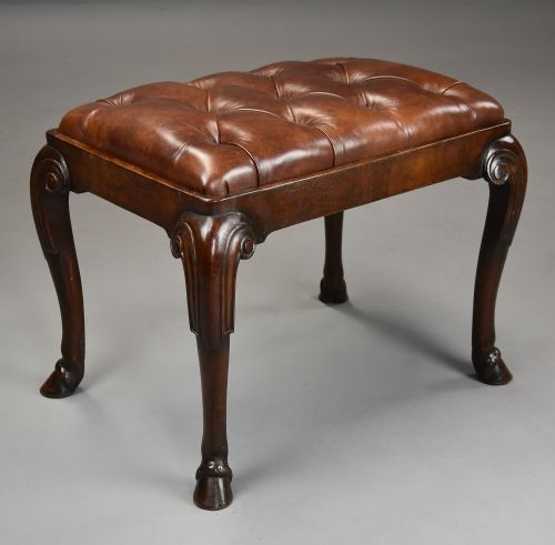 LATE 19TH CENTURY WALNUT CABRIOLE LEG STOOL IN THE QUEEN ANNE STYLE
