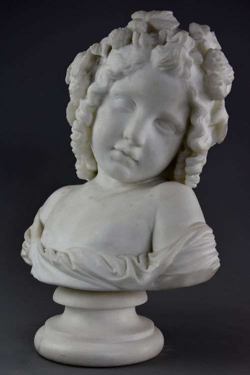 FINE QUALITY EARLY 19TH CENTURY CARRARA MARBLE BUST OF A YOUNG GIRL SIGNED HOUDON - ADDITIONAL PHOTO 1