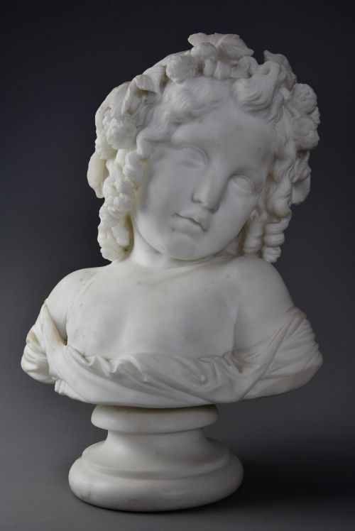 FINE QUALITY EARLY 19TH CENTURY CARRARA MARBLE BUST OF A YOUNG GIRL SIGNED HOUDON - ADDITIONAL PHOTO 2