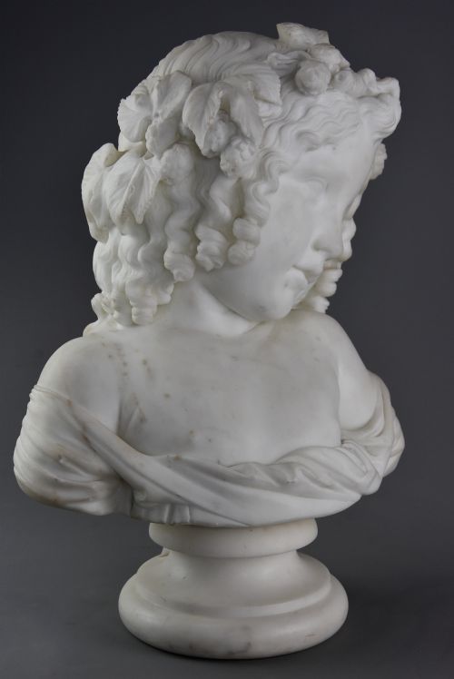 FINE QUALITY EARLY 19TH CENTURY CARRARA MARBLE BUST OF A YOUNG GIRL SIGNED HOUDON - ADDITIONAL PHOTO 4