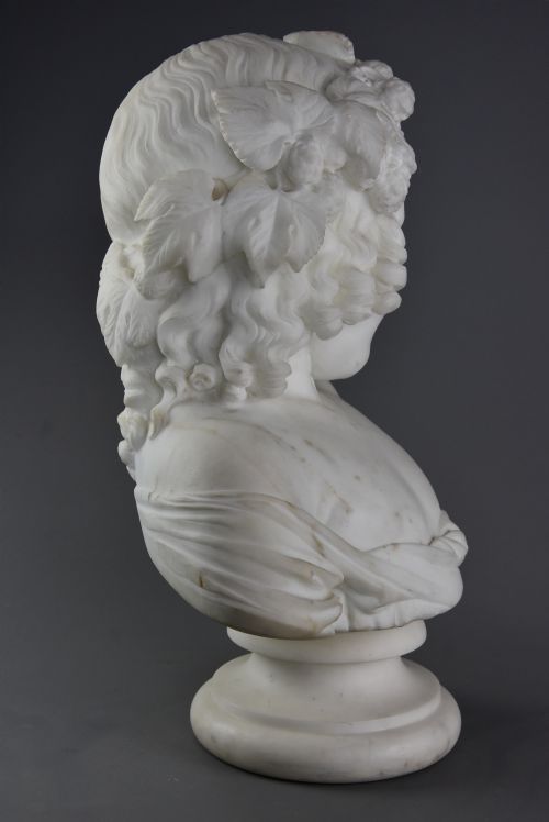 FINE QUALITY EARLY 19TH CENTURY CARRARA MARBLE BUST OF A YOUNG GIRL SIGNED HOUDON - ADDITIONAL PHOTO 5