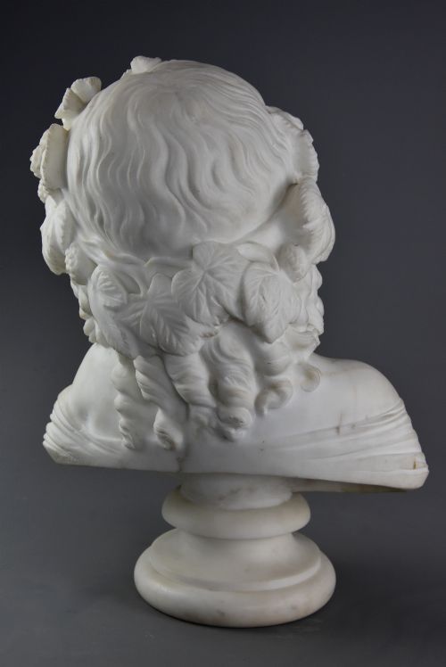 FINE QUALITY EARLY 19TH CENTURY CARRARA MARBLE BUST OF A YOUNG GIRL SIGNED HOUDON - ADDITIONAL PHOTO 6