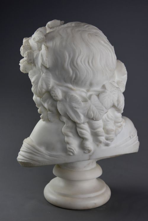 FINE QUALITY EARLY 19TH CENTURY CARRARA MARBLE BUST OF A YOUNG GIRL SIGNED HOUDON - ADDITIONAL PHOTO 7