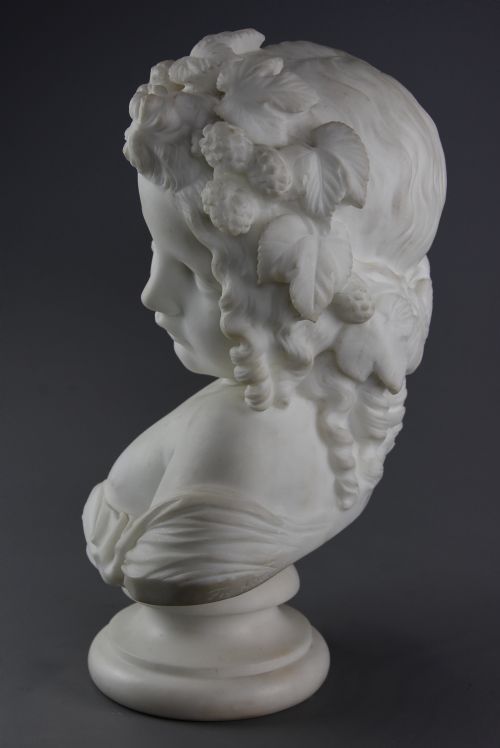 FINE QUALITY EARLY 19TH CENTURY CARRARA MARBLE BUST OF A YOUNG GIRL SIGNED HOUDON - ADDITIONAL PHOTO 8