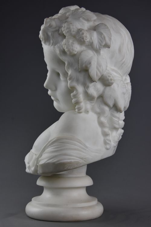 FINE QUALITY EARLY 19TH CENTURY CARRARA MARBLE BUST OF A YOUNG GIRL SIGNED HOUDON - ADDITIONAL PHOTO 9