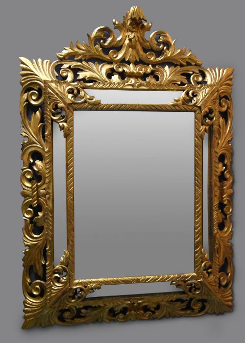 LARGE LATE 19THC HIGHLY DECORATIVE SUPERBLY CARVED ITALIAN GILTWOOD CUSHION MIRROR PROBABLY FLORENTINE